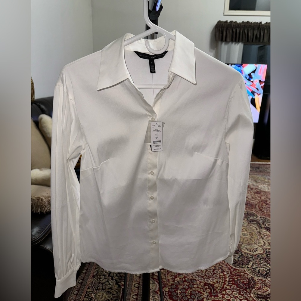 WHBM cotton blouse, new w tags, sleeve w stretch detail. Size 0 - Picture 1 of 8